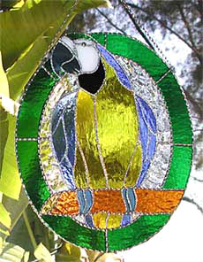 YELLOW  PARROT STAINED GLASS PANEL