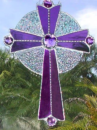 STAINED GLASS CROSS 9516-PURPLE