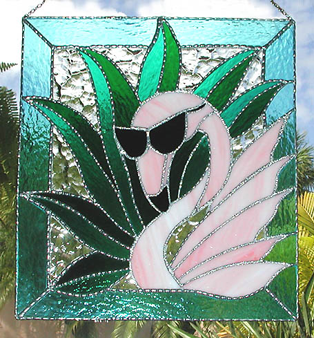 TDG9600    Flamingo Stained Glass Art Sun Catcher