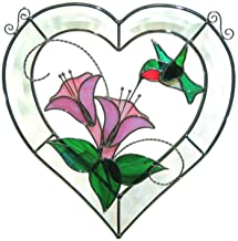 Ruby Throated Hummingbird Stained Glass Beveled Heart