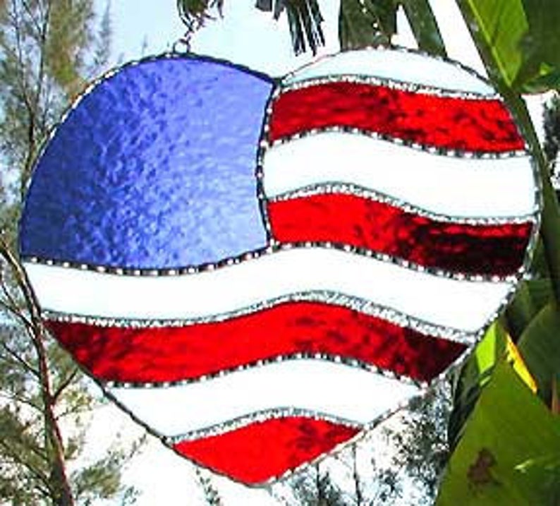 9503 STAINED GLASS SUNCATCHER, AMERICAN FLAG
