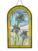 DELL TIFFANY SC-0076 BLUE IRIS STAINED GLASS PANEL